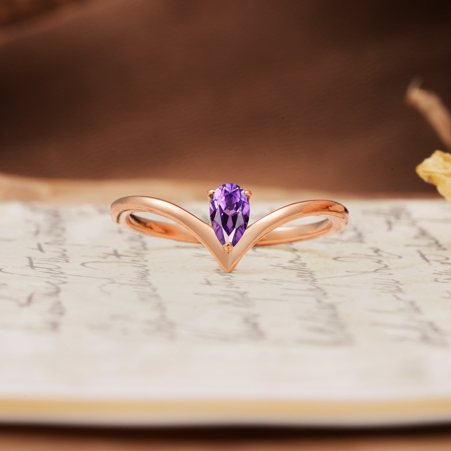 Unique 3-Prong Pear Cut Amethyst Engagement Ring - Additional view