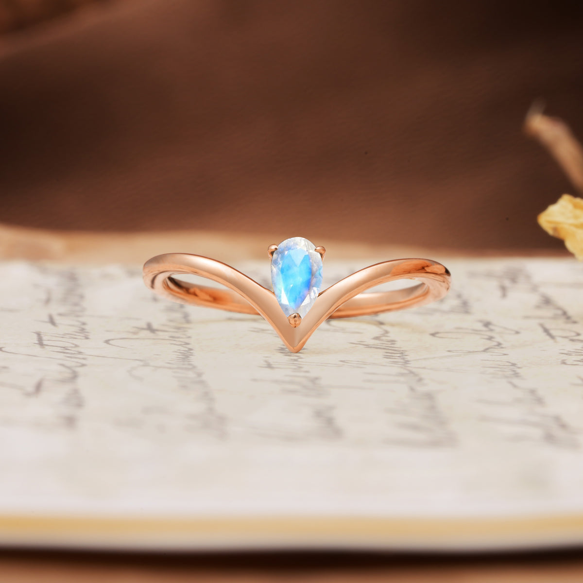 Unique 3-Prong Pear Cut Moonstone Engagement Ring - Additional view