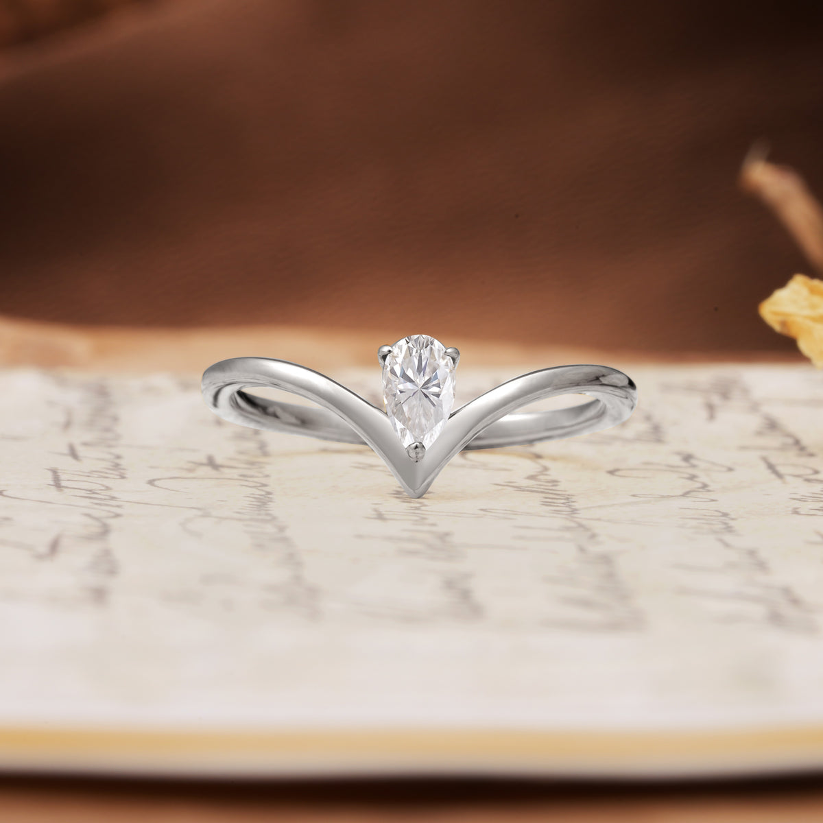 Unique 3-Prong Pear Cut Moissanite Engagement Ring - Additional view