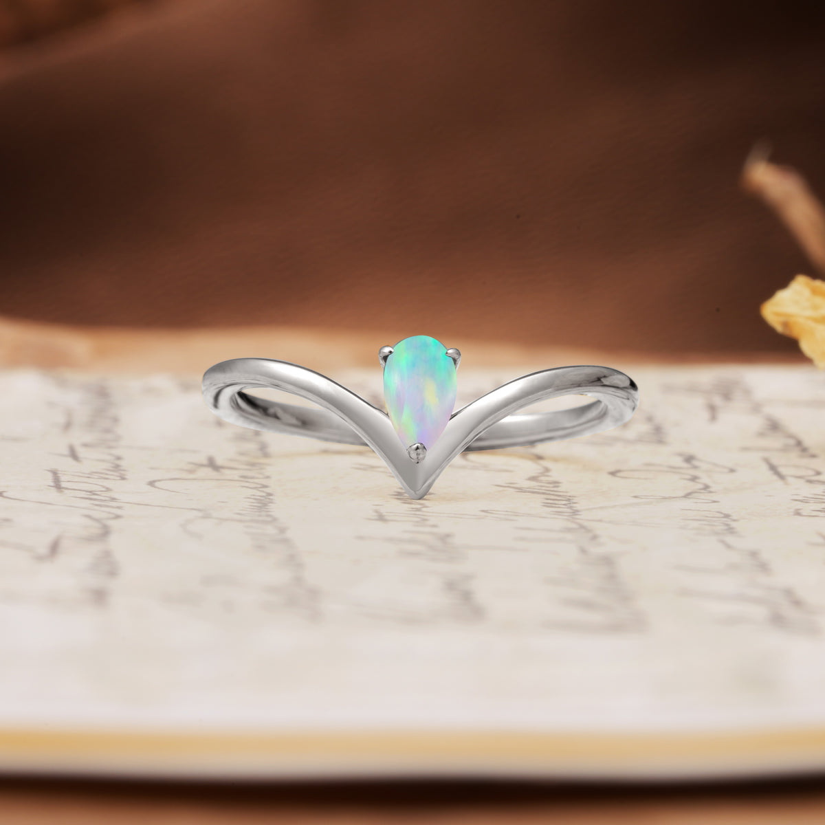 Unique 3-Prong Pear Cut Fire Opal Engagement Ring - Additional view