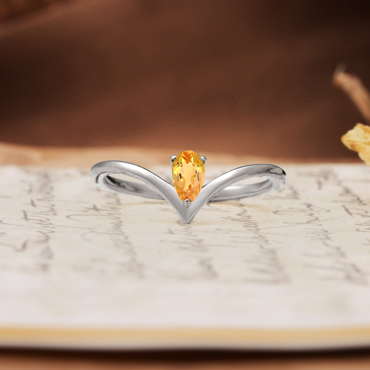 Unique 3-Prong Pear Cut Citrine Engagement Ring - Additional view