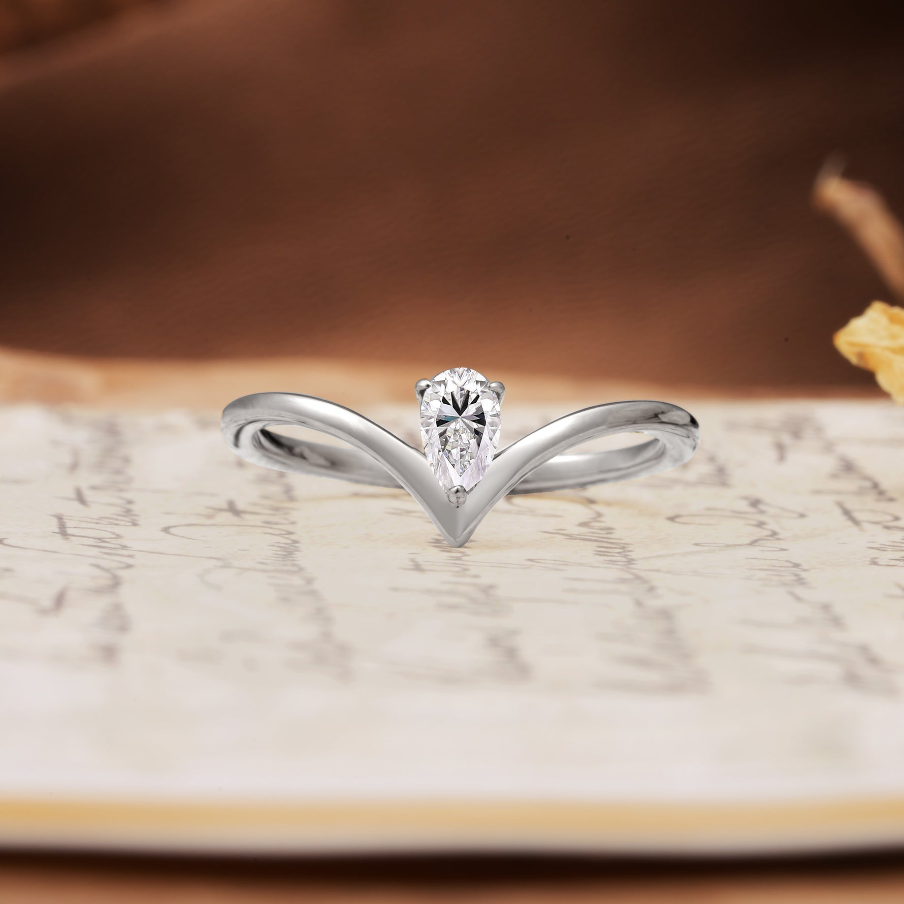 Unique 3-Prong Pear Cut Lab Diamond Engagement Ring - Additional view