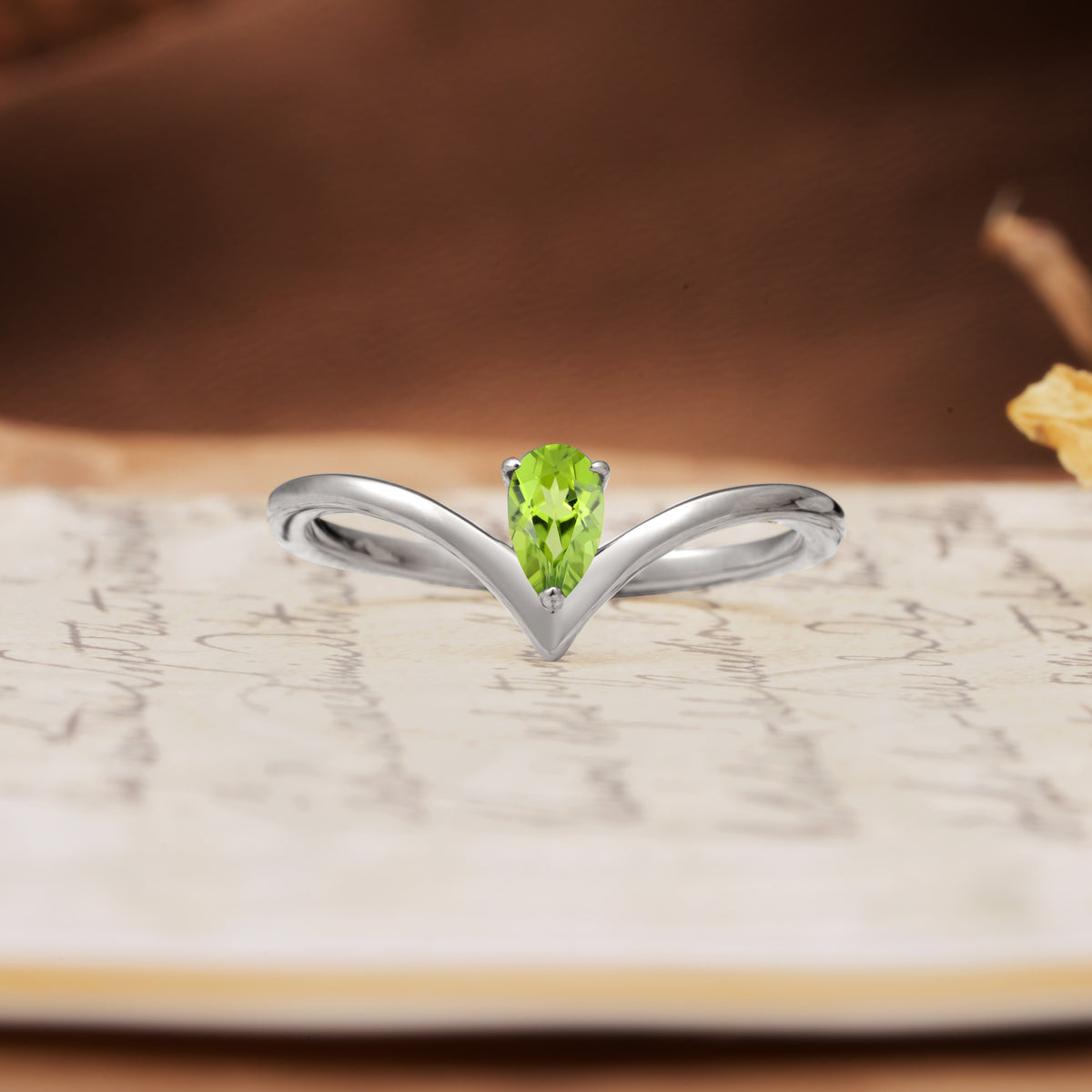 Unique 3-Prong Pear Cut Peridot Engagement Ring - Additional view