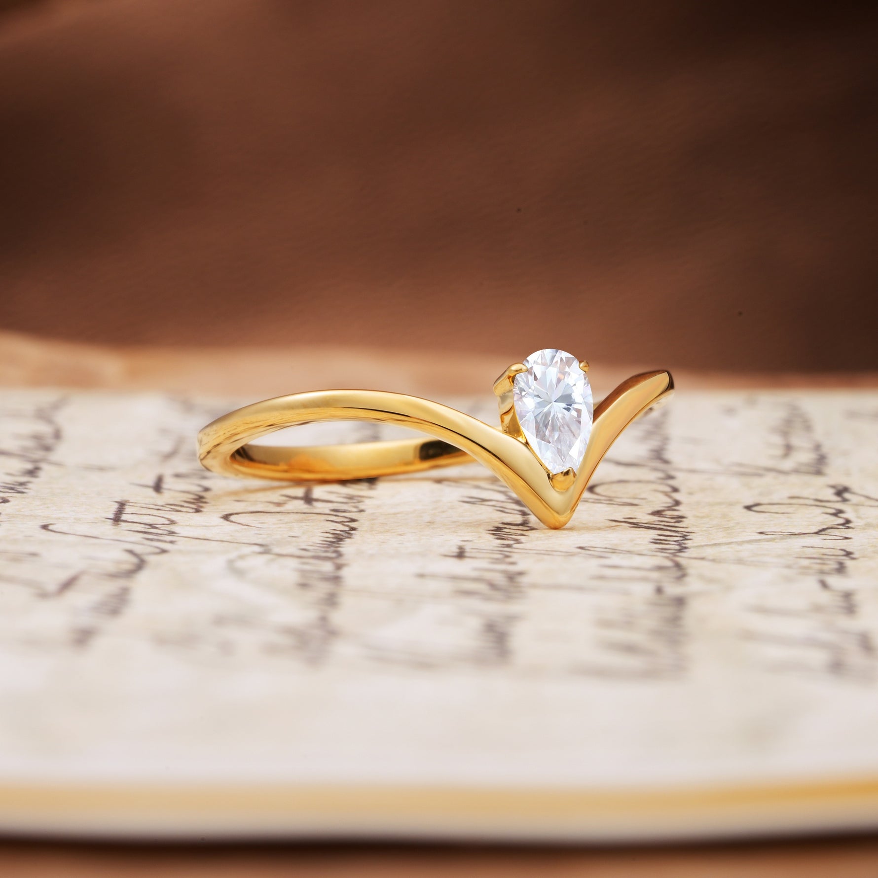 Unique 3-Prong Pear Cut Moissanite Engagement Ring - Additional view