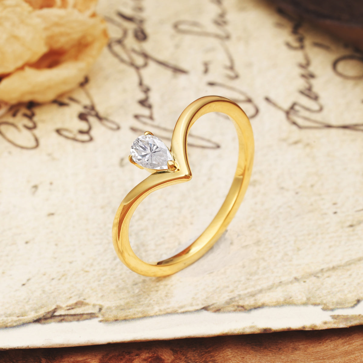 Unique 3-Prong Pear Cut Moissanite Engagement Ring - Additional view