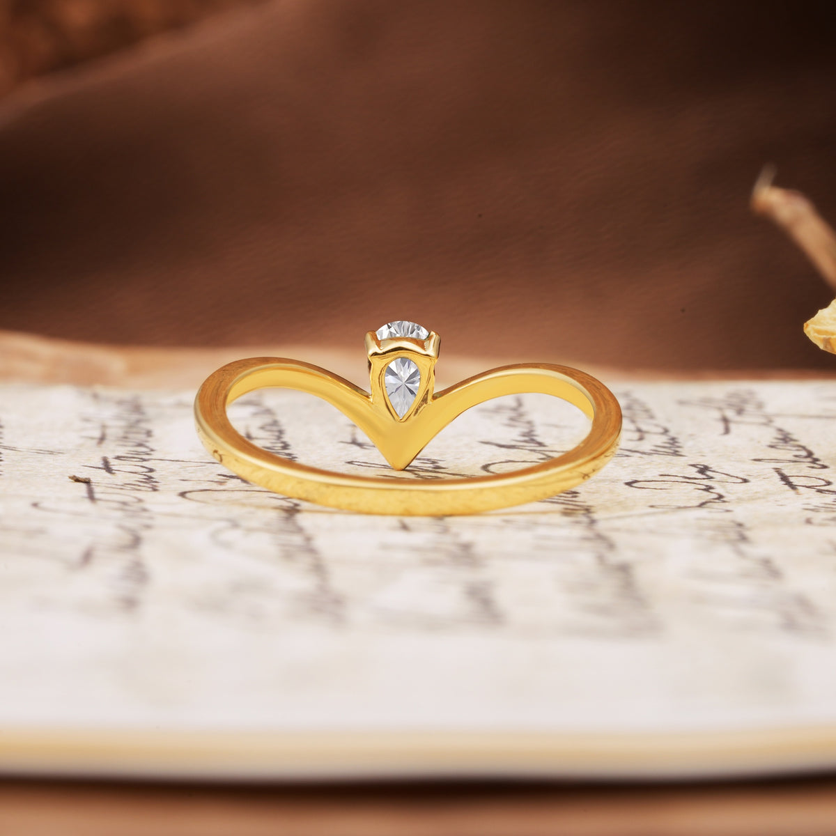 Unique 3-Prong Pear Cut Moissanite Engagement Ring - Additional view