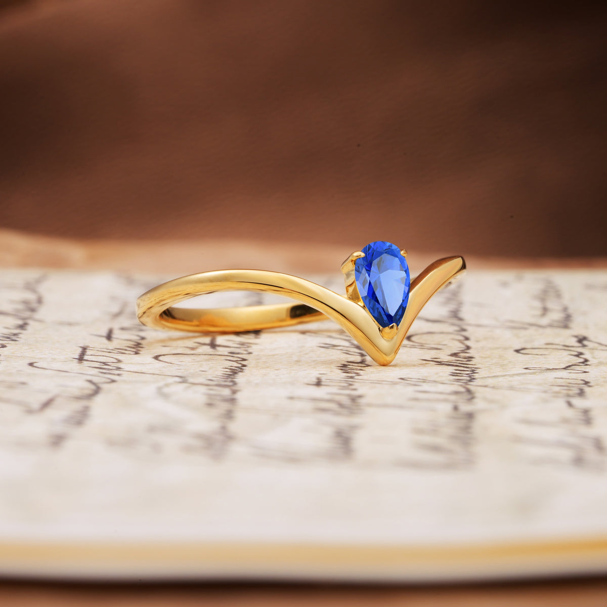 Unique 3-Prong Pear Cut Sapphire Engagement Ring - Additional view