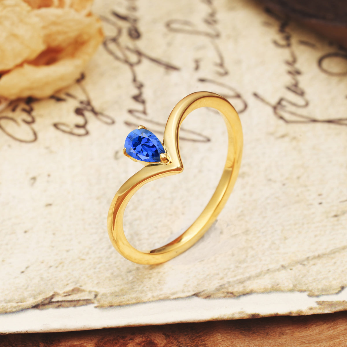 Unique 3-Prong Pear Cut Sapphire Engagement Ring - Additional view