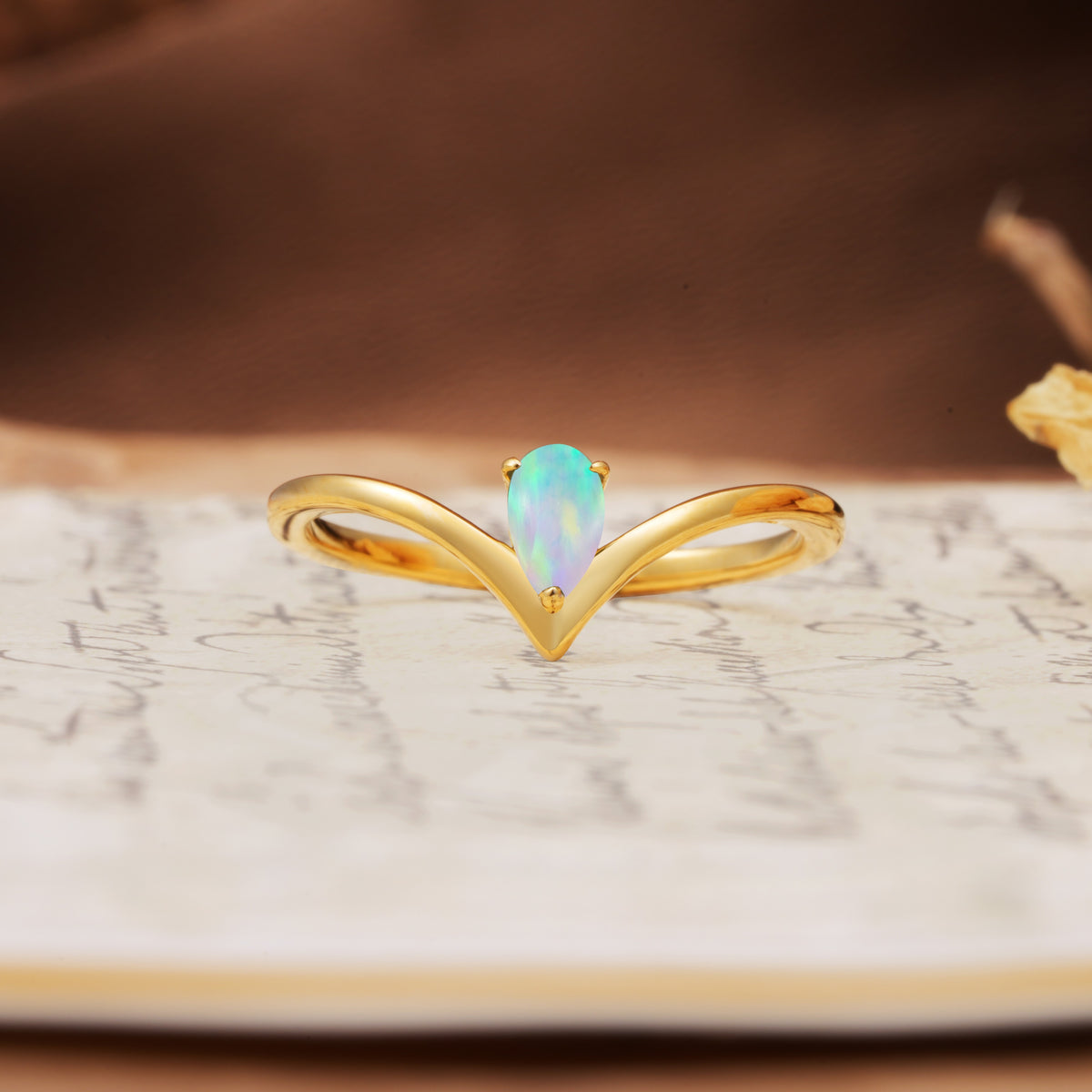Unique 3-Prong Pear Cut Fire Opal Engagement Ring - Additional view