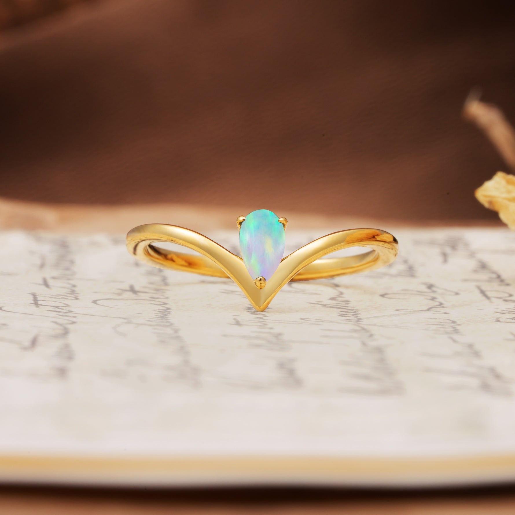 Unique 3-Prong Pear Cut Fire Opal Engagement Ring - Additional view
