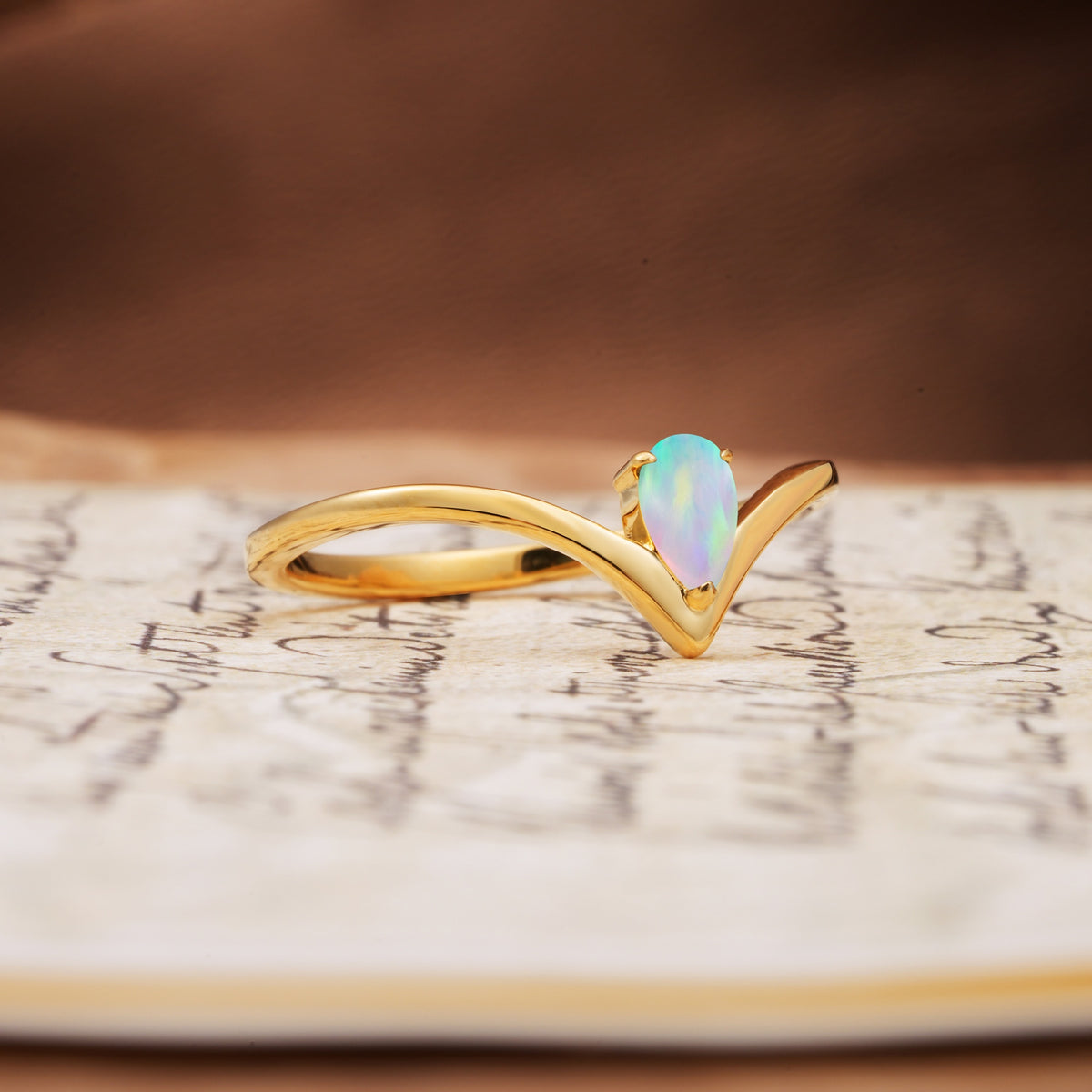 Unique 3-Prong Pear Cut Fire Opal Engagement Ring - Additional view