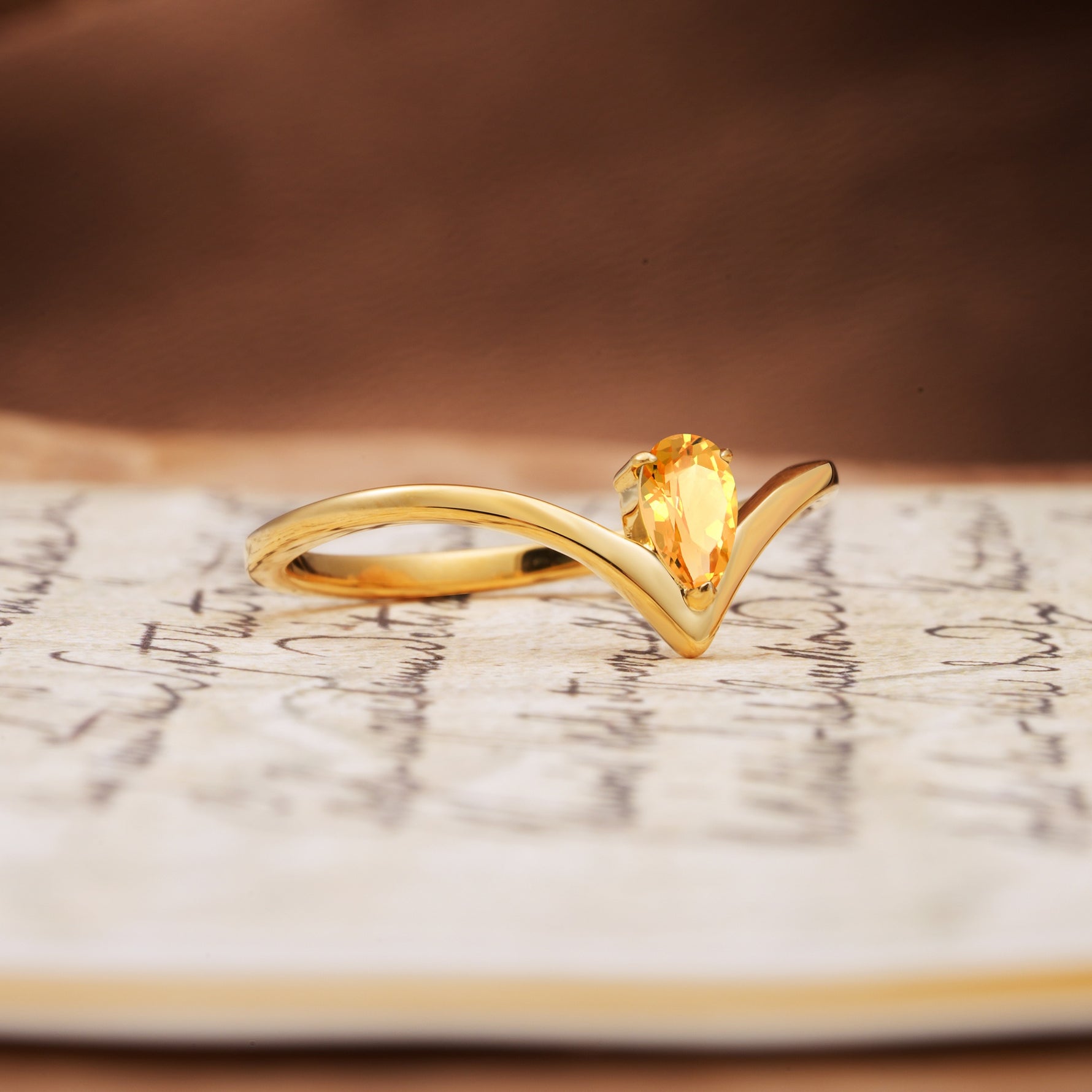 Unique 3-Prong Pear Cut Citrine Engagement Ring - Additional view