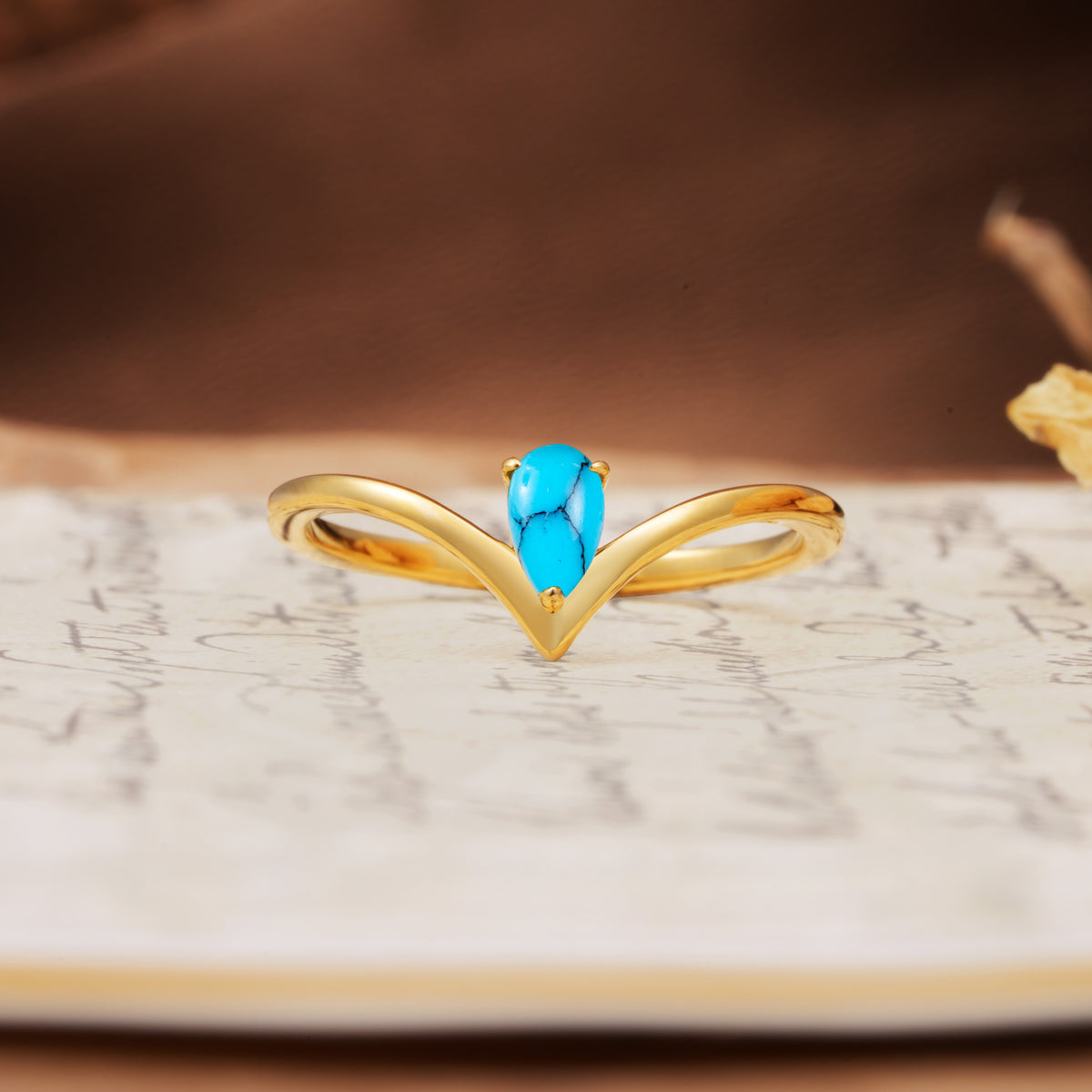 Unique 3-Prong Pear Cut Turquoise Engagement Ring - Additional view