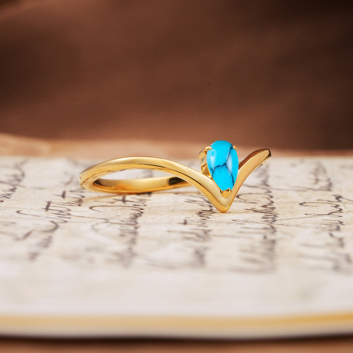 Unique 3-Prong Pear Cut Turquoise Engagement Ring - Additional view