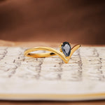 Unique 3-Prong Pear Cut Black Rutilated Quartz Engagement Ring - Additional view