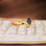 Unique 3-Prong Pear Cut Black Onyx Engagement Ring - Additional view