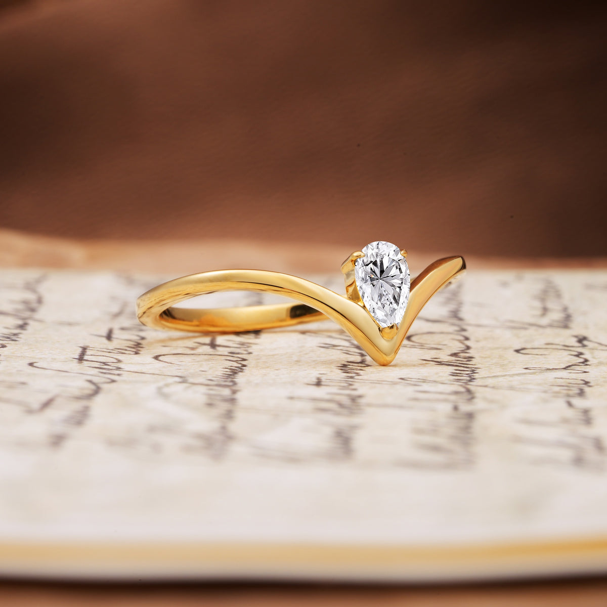 Unique 3-Prong Pear Cut Lab Diamond Engagement Ring - Additional view