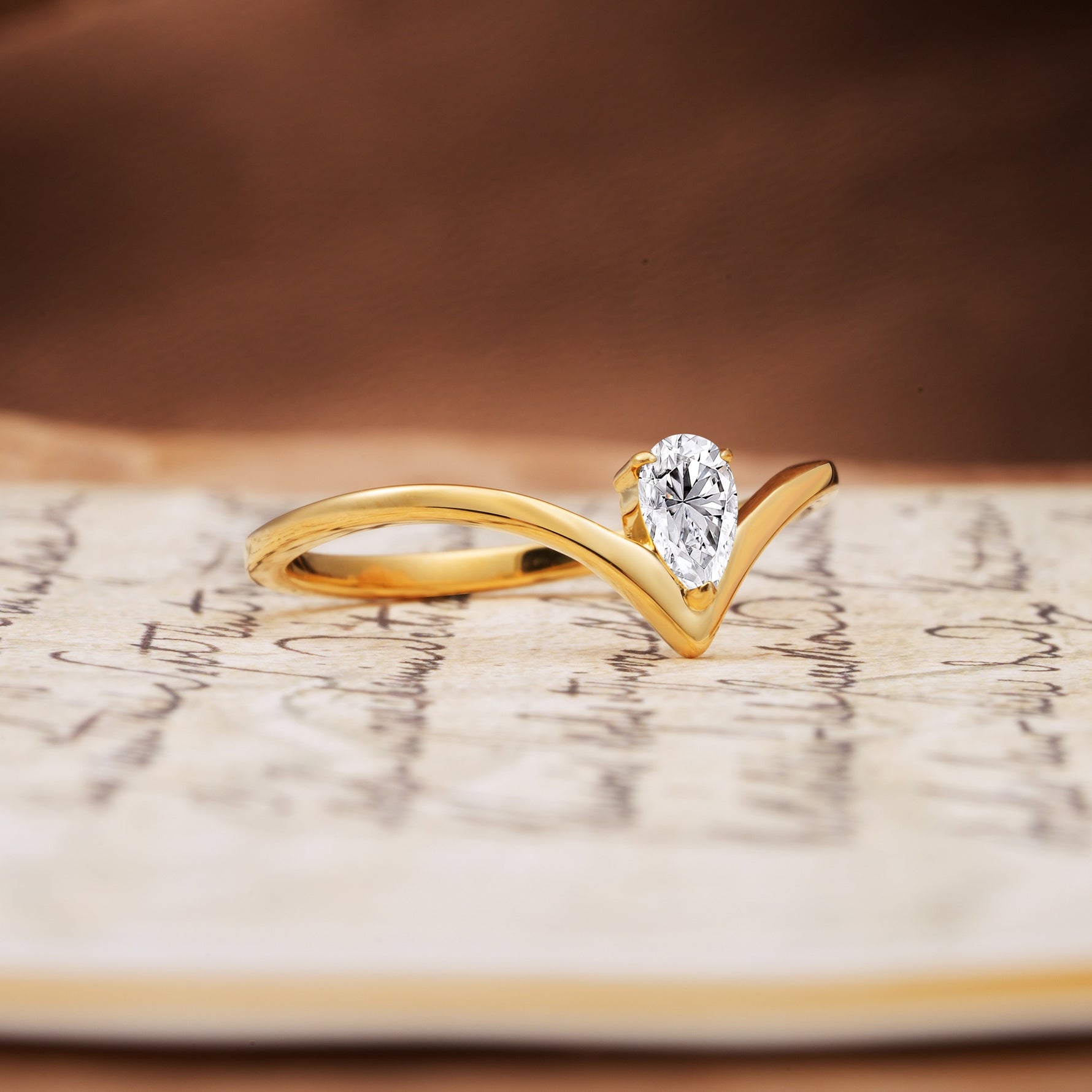 Unique 3-Prong Pear Cut Lab Diamond Engagement Ring - Additional view