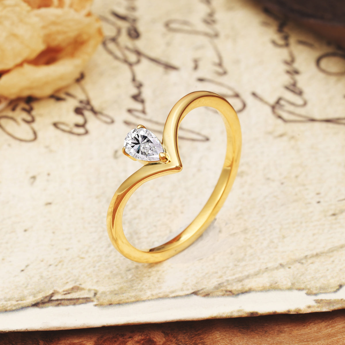Unique 3-Prong Pear Cut Lab Diamond Engagement Ring - Additional view
