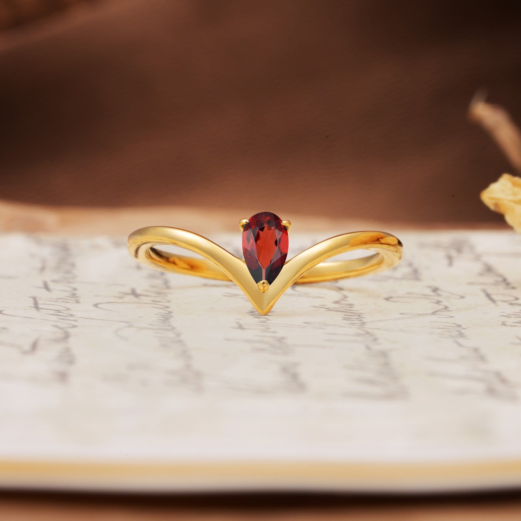 Unique 3-Prong Pear Cut Garnet Engagement Ring - Additional view