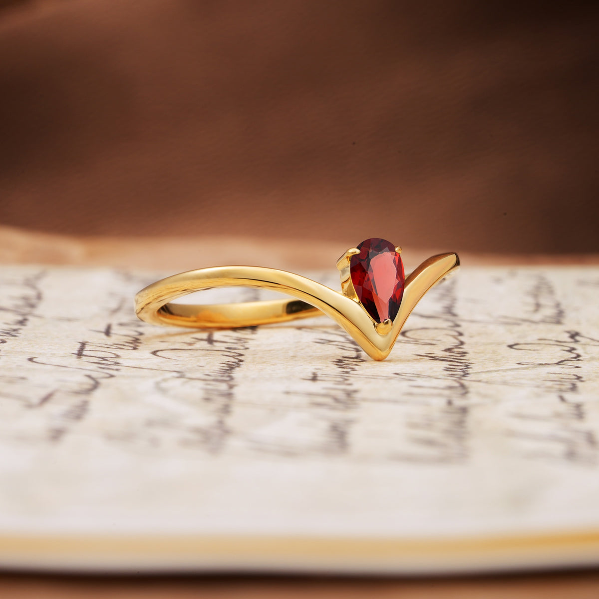 Unique 3-Prong Pear Cut Garnet Engagement Ring - Additional view