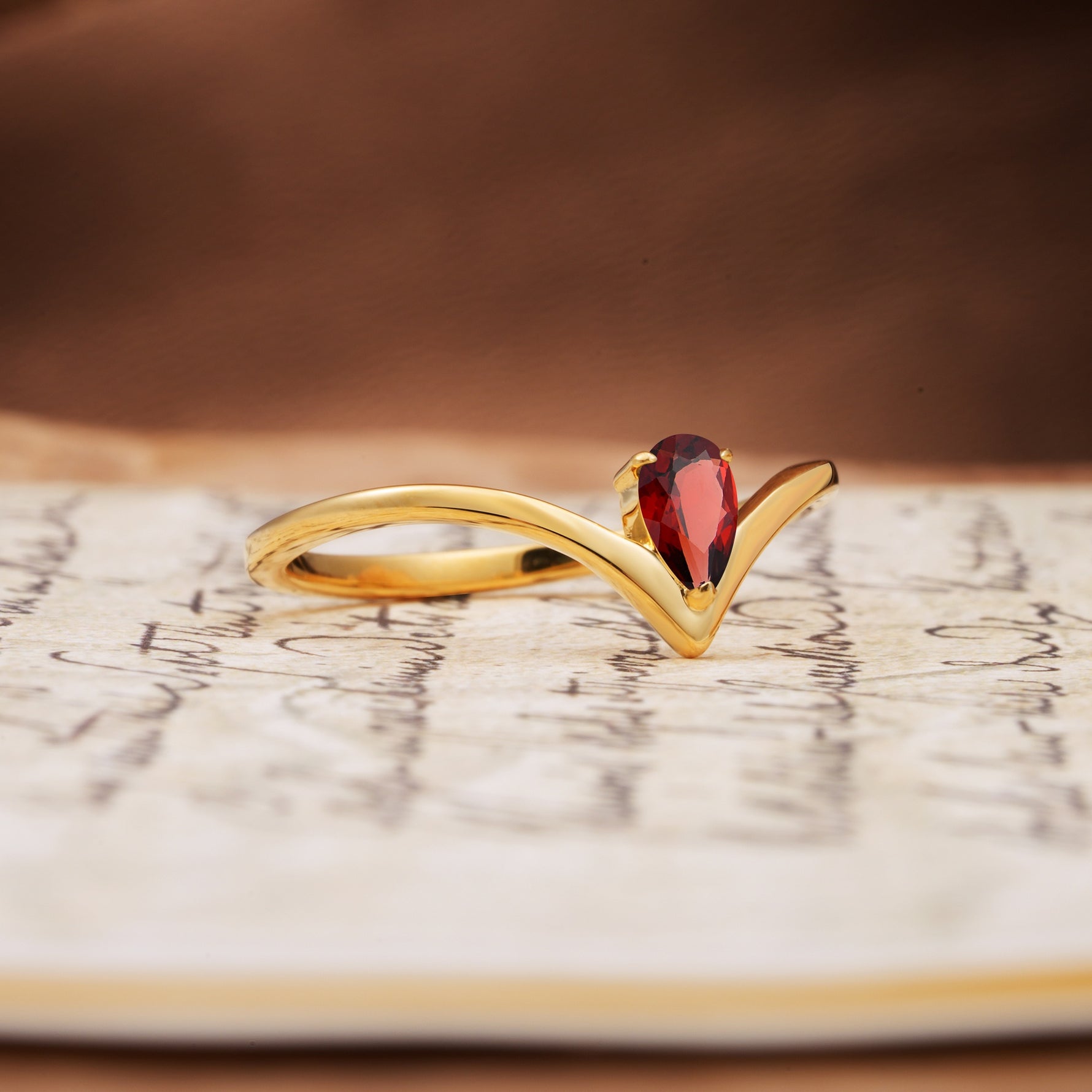 Unique 3-Prong Pear Cut Garnet Engagement Ring - Additional view