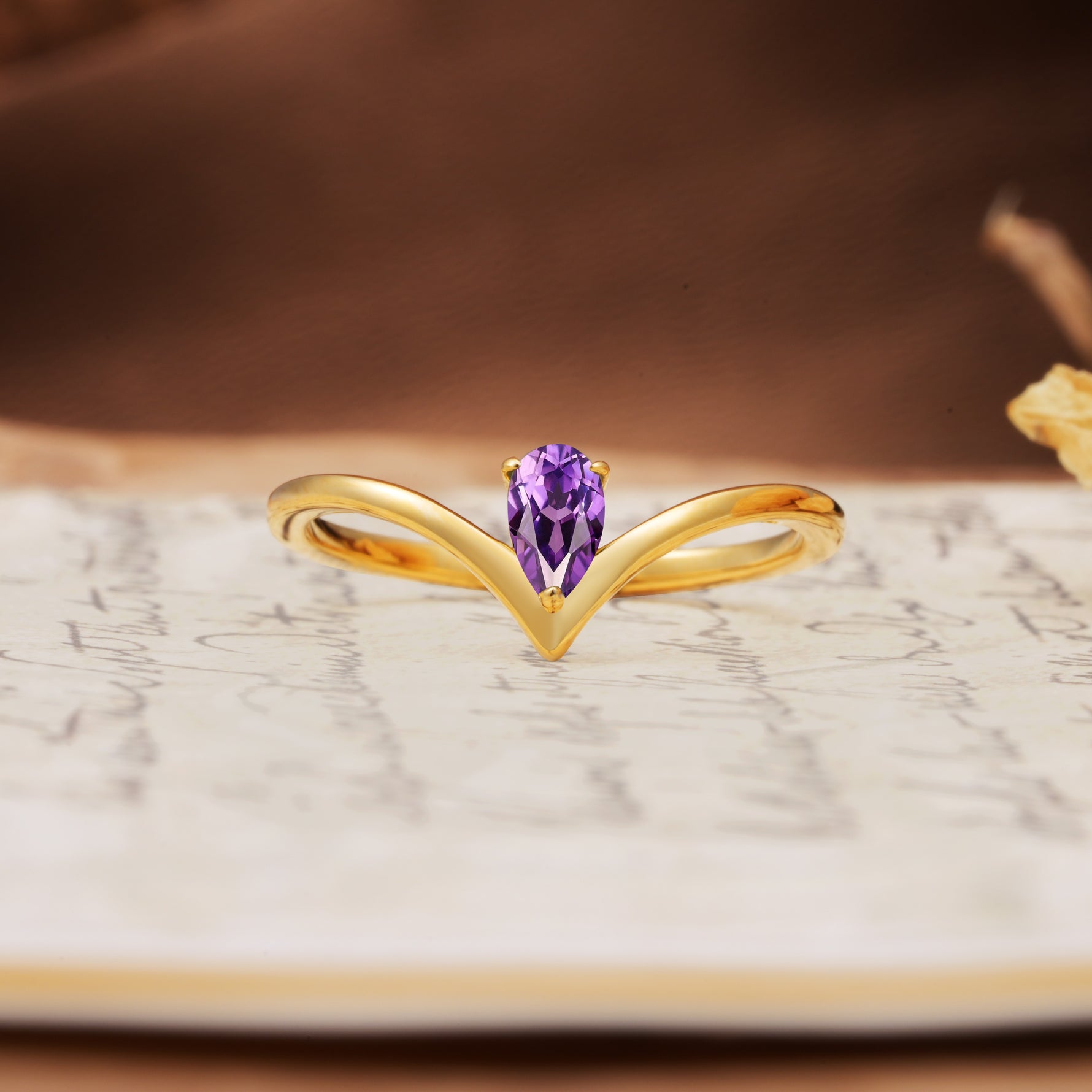 Unique 3-Prong Pear Cut Amethyst Engagement Ring - Additional view