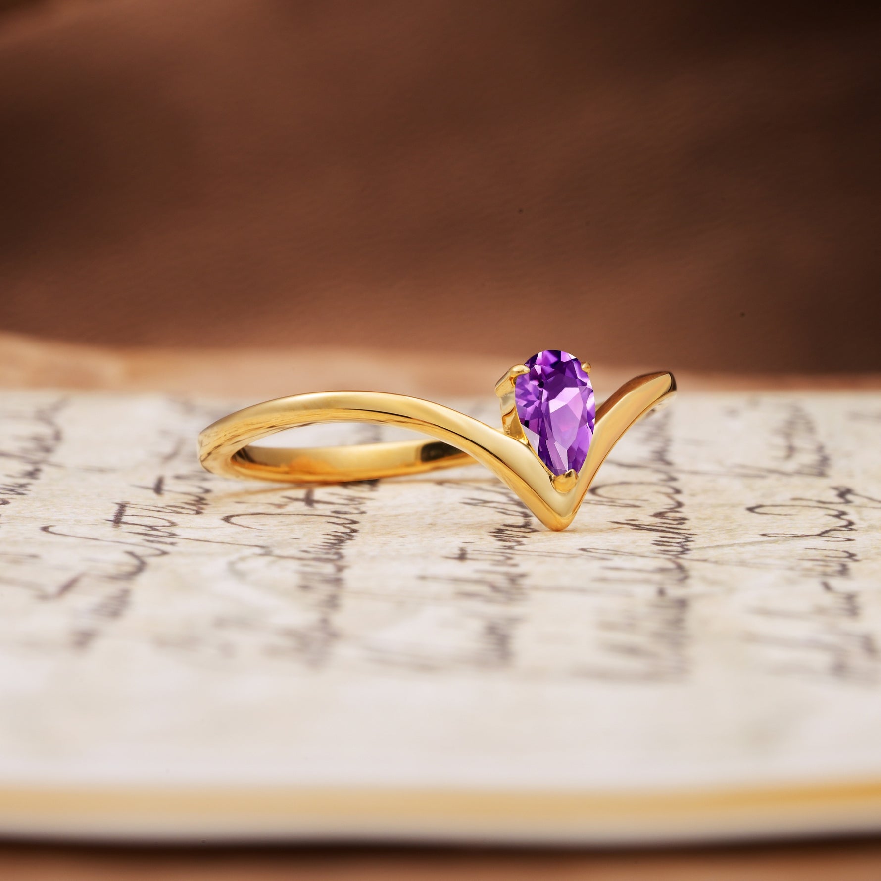 Unique 3-Prong Pear Cut Amethyst Engagement Ring - Additional view