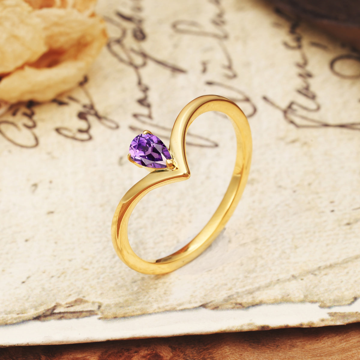 Unique 3-Prong Pear Cut Amethyst Engagement Ring - Additional view
