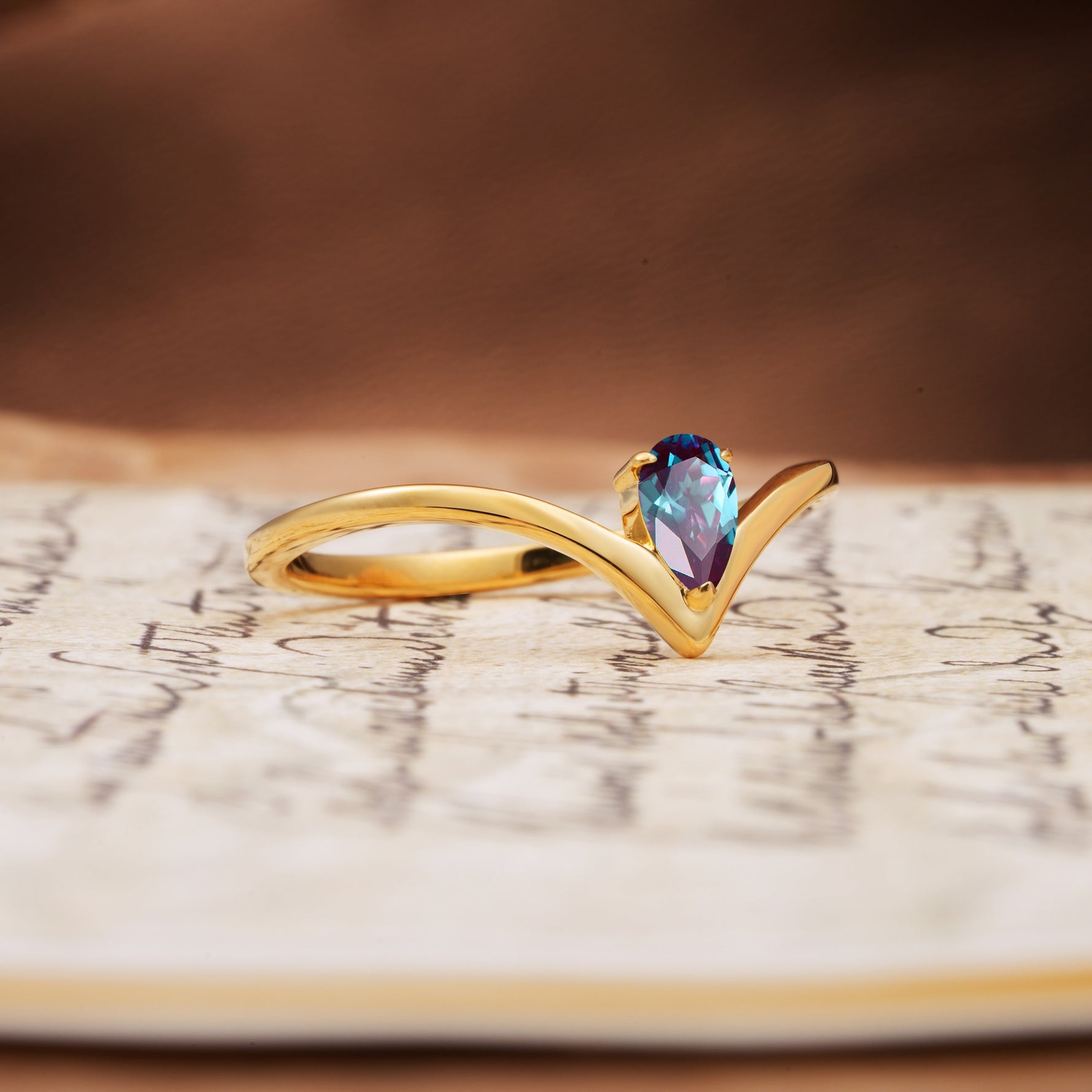 Unique 3-Prong Pear Cut Alexandrite Engagement Ring - Additional view