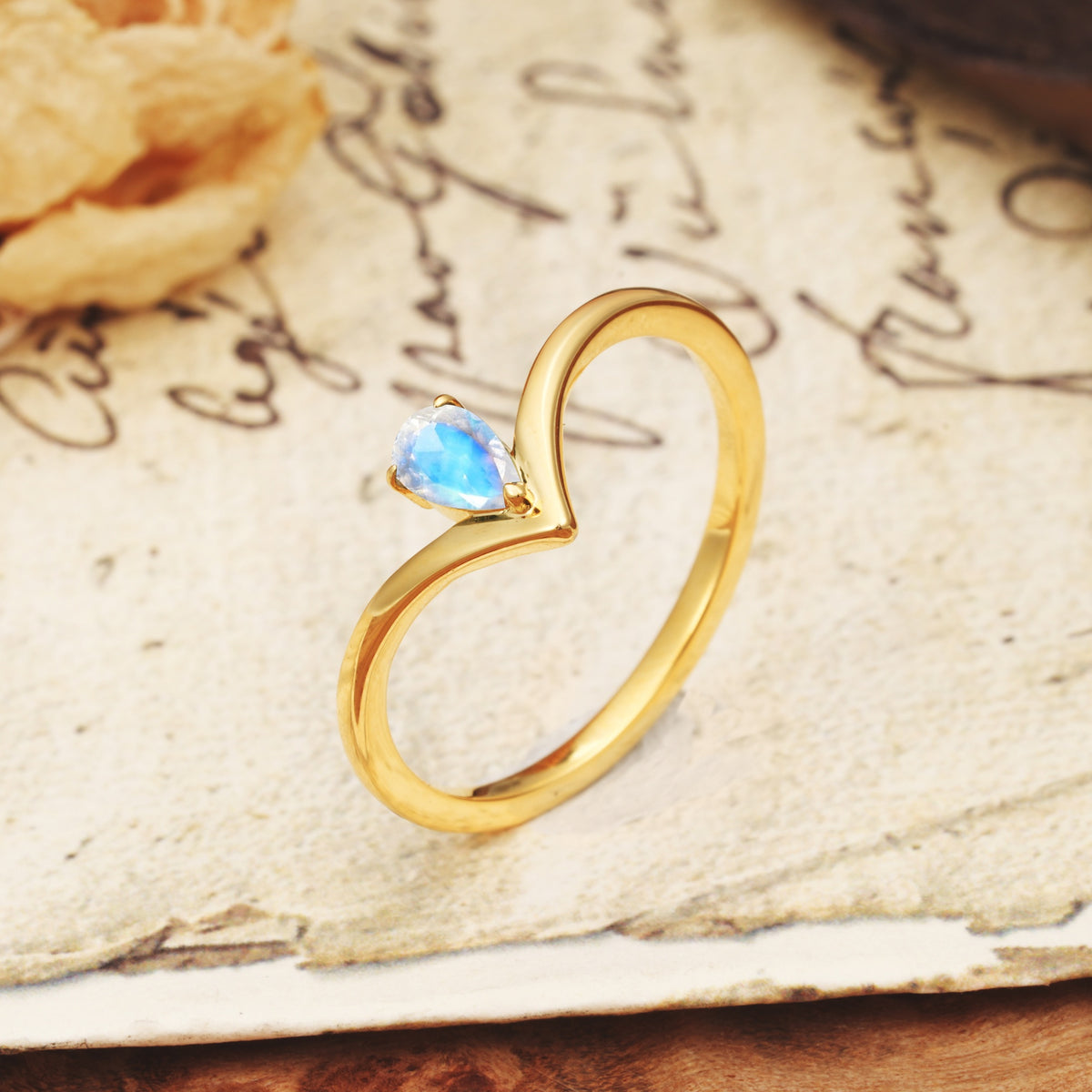 Unique 3-Prong Pear Cut Moonstone Engagement Ring - Additional view