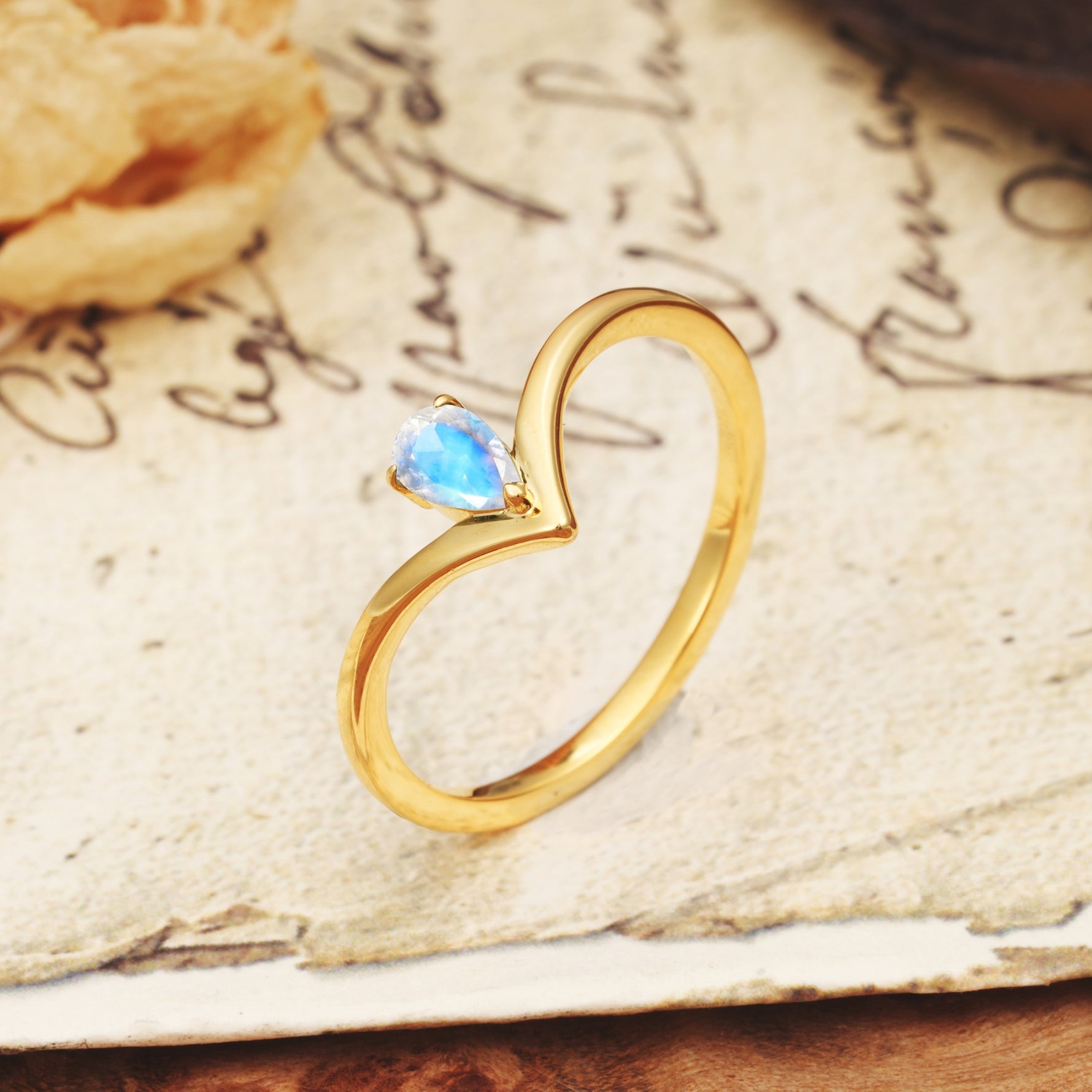 Unique 3-Prong Pear Cut Moonstone Engagement Ring - Additional view