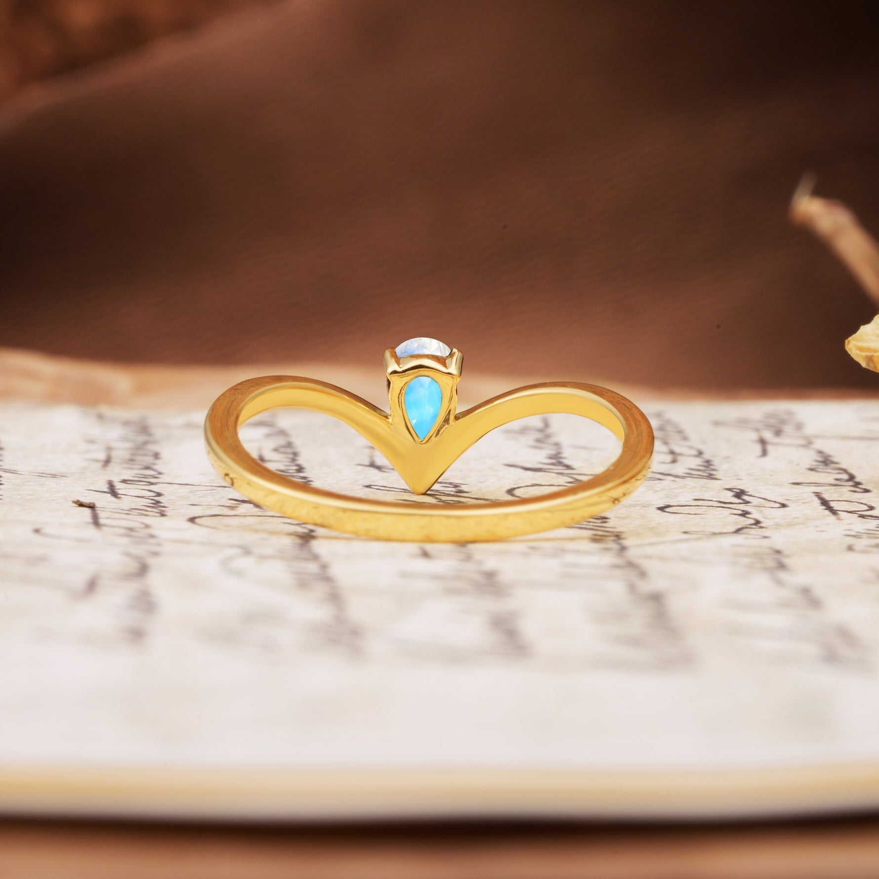 Unique 3-Prong Pear Cut Moonstone Engagement Ring - Additional view