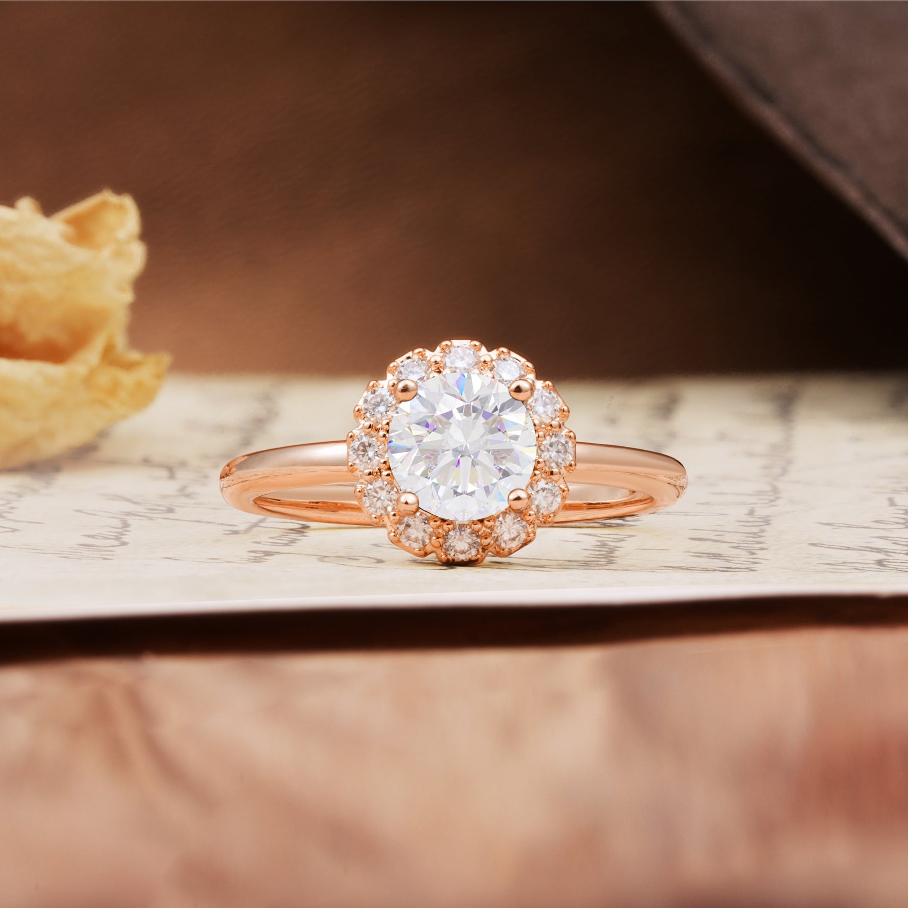 Classic Retro Unique 4-Prong Round Cut Moissanite Engagement Ring - Additional view