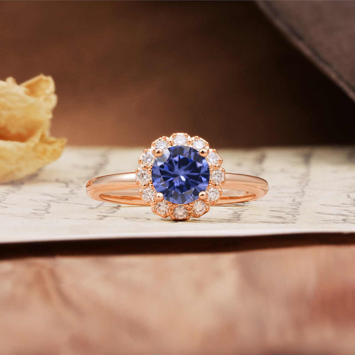 Classic Retro Unique 4-Prong Round Cut Tanzanite Engagement Ring - Additional view