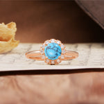 Classic Retro Unique 4-Prong Round Cut Turquoise Engagement Ring - Additional view