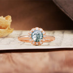 Classic Retro Unique 4-Prong Round Cut Moss Agate Engagement Ring - Additional view