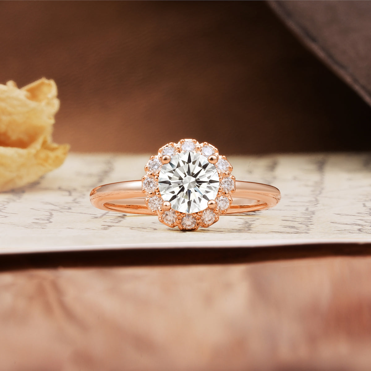 Classic Retro Unique 4-Prong Round Cut Lab Diamond Engagement Ring - Additional view