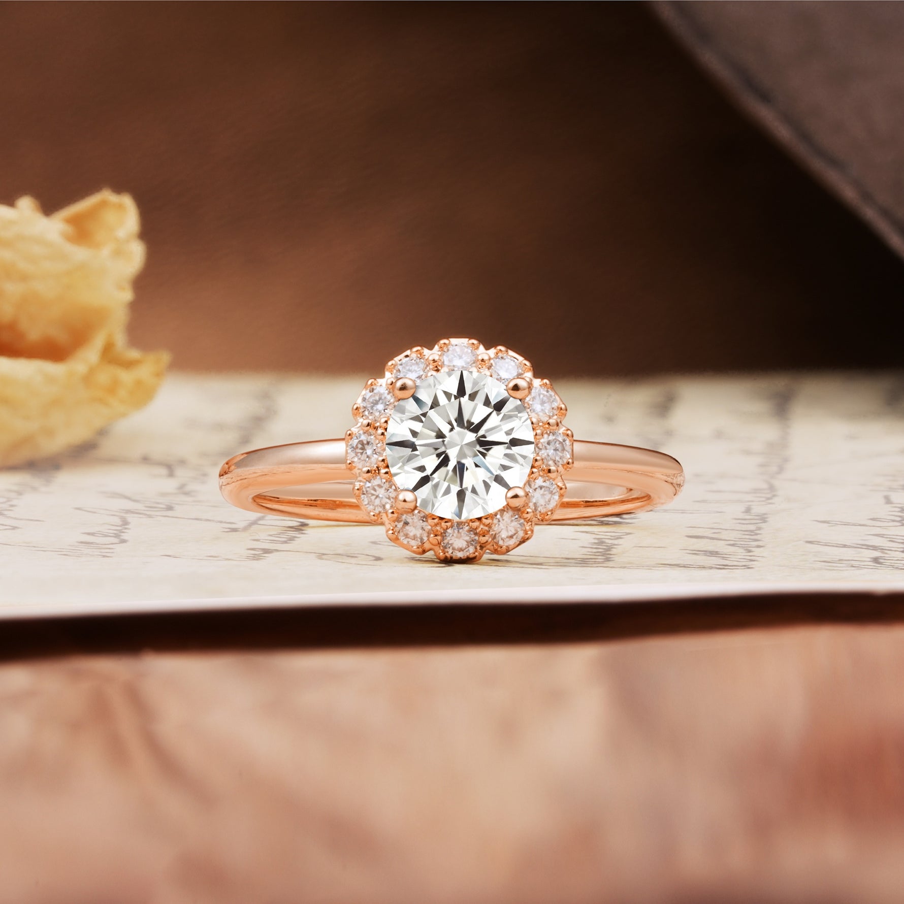 Classic Retro Unique 4-Prong Round Cut Lab Diamond Engagement Ring - Additional view