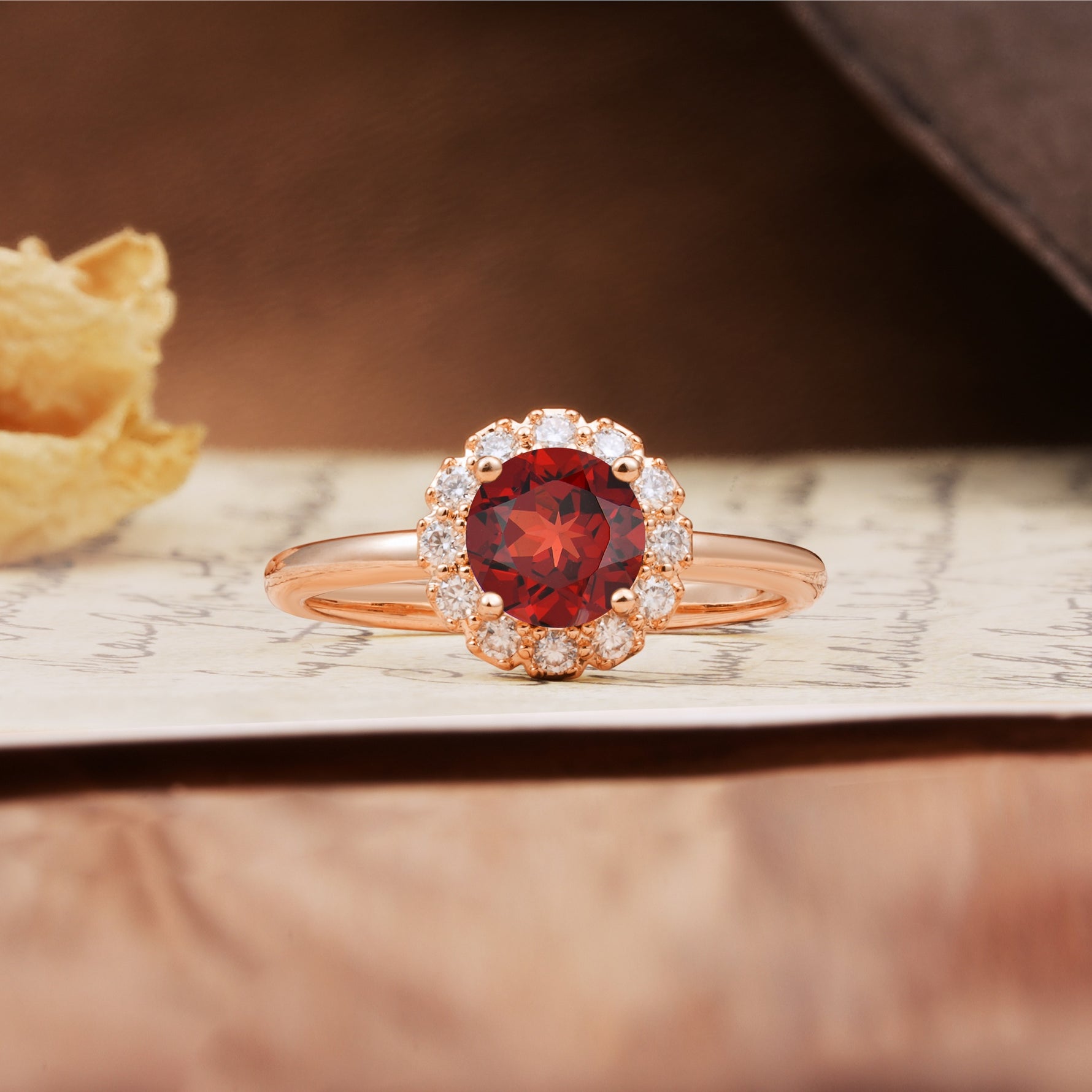 Classic Retro Unique 4-Prong Round Cut Garnet Engagement Ring - Additional view
