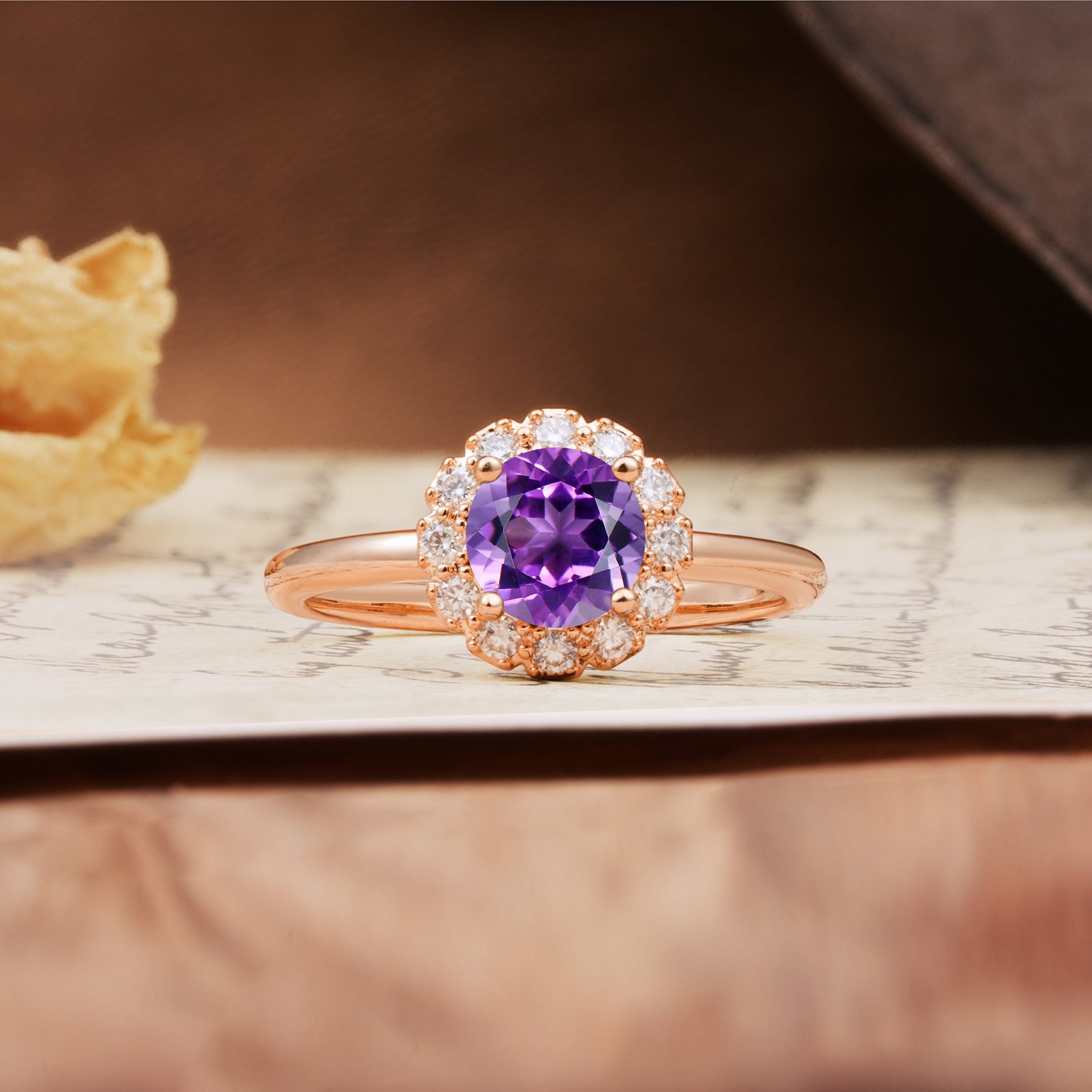 Classic Retro Unique 4-Prong Round Cut Amethyst Engagement Ring - Additional view