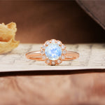 Classic Retro Unique 4-Prong Round Cut Moonstone Engagement Ring - Additional view
