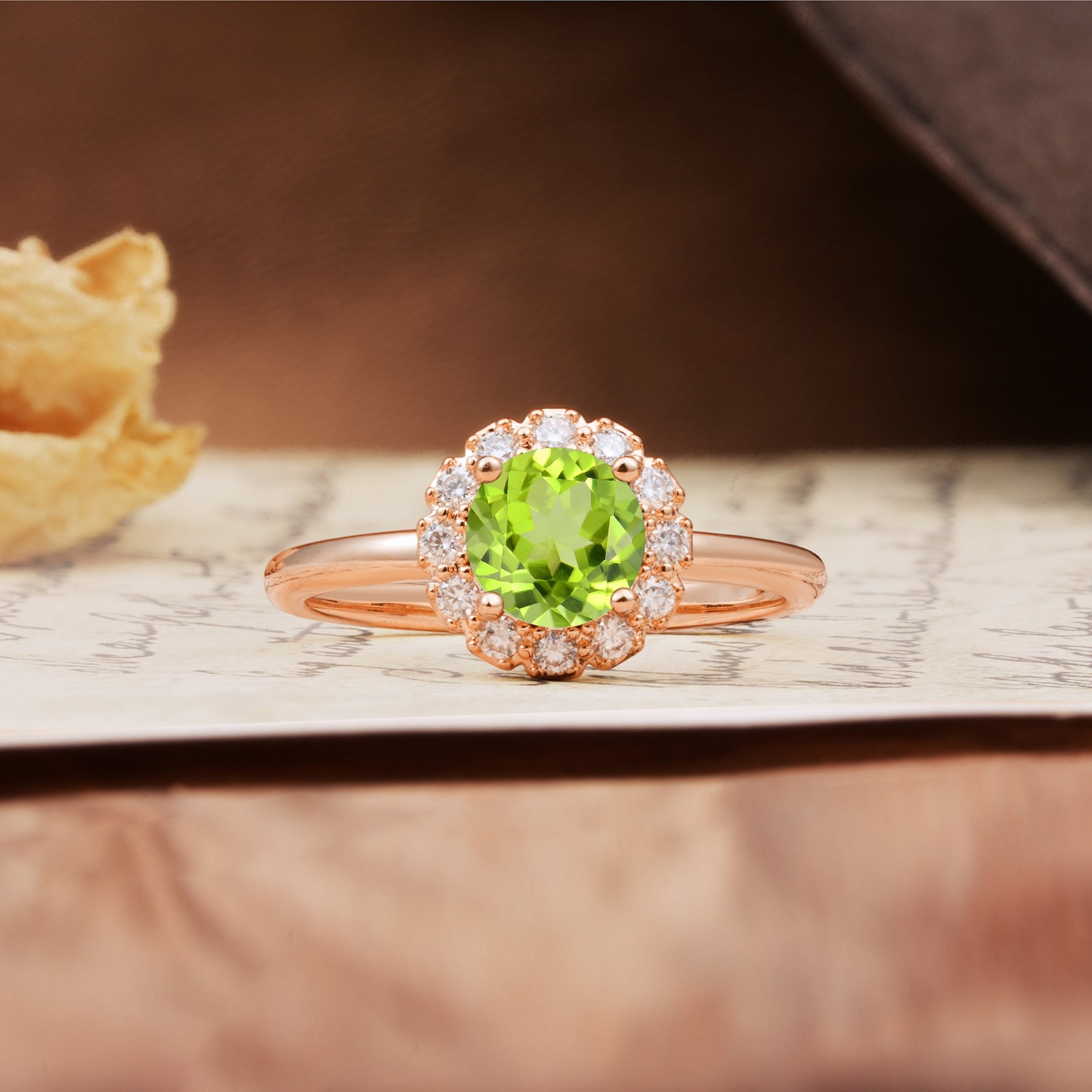 Classic Retro Unique 4-Prong Round Cut Peridot Engagement Ring - Additional view