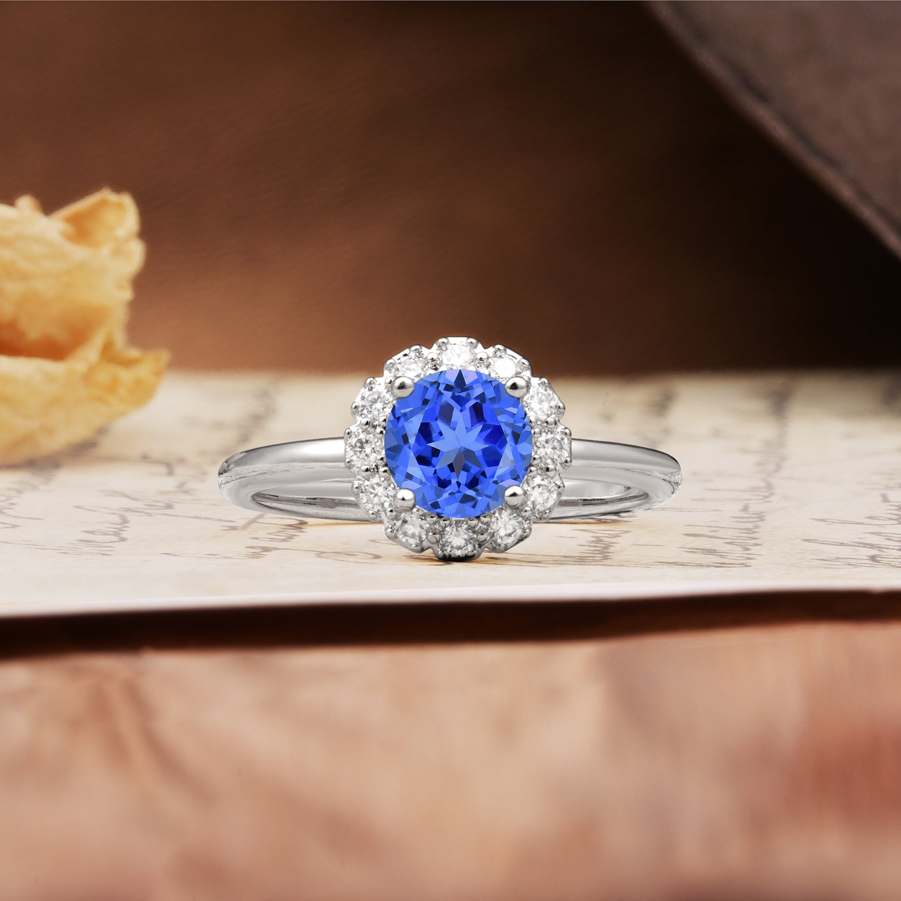 Classic Retro Unique 4-Prong Round Cut Sapphire Engagement Ring - Additional view