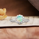 Classic Retro Unique 4-Prong Round Cut Fire Opal Engagement Ring - Additional view