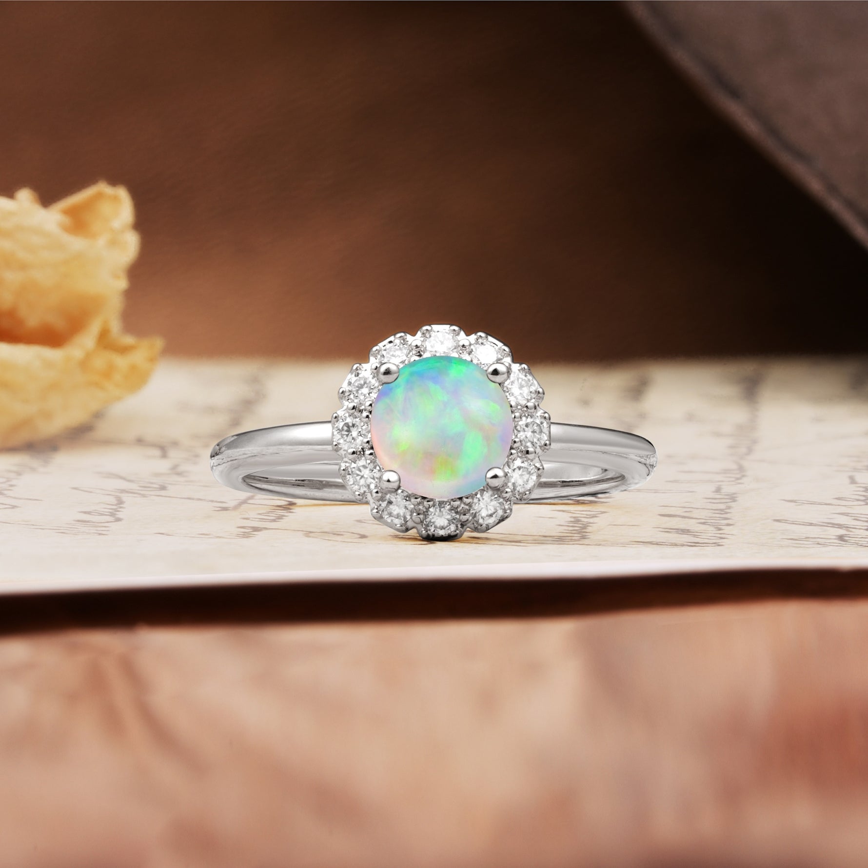 Classic Retro Unique 4-Prong Round Cut Fire Opal Engagement Ring - Additional view