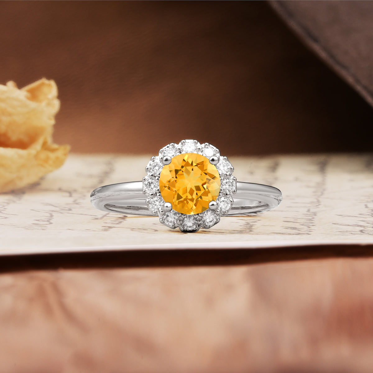Classic Retro Unique 4-Prong Round Cut Citrine Engagement Ring - Additional view