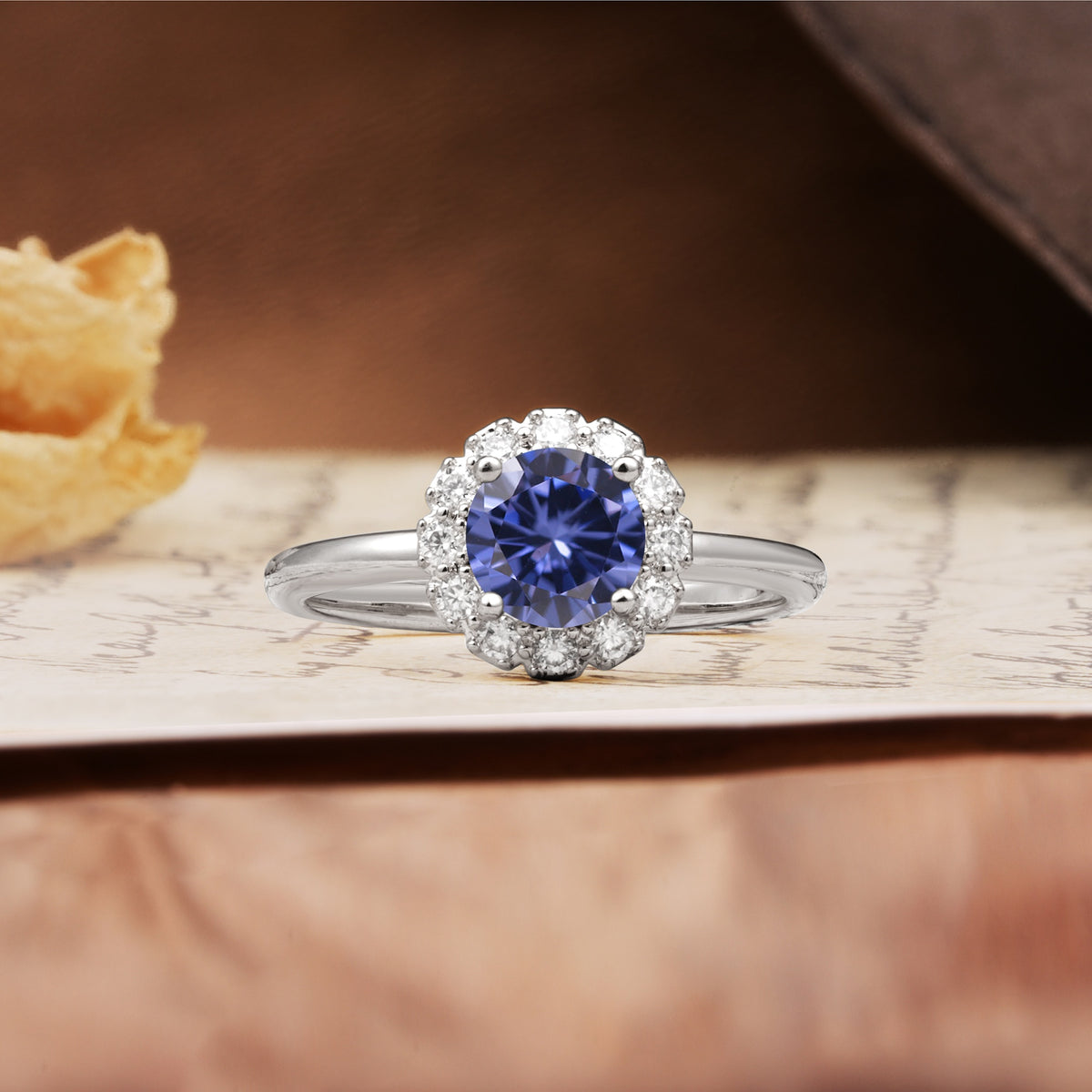 Classic Retro Unique 4-Prong Round Cut Tanzanite Engagement Ring - Additional view