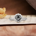 Classic Retro Unique 4-Prong Round Cut Black Rutilated Quartz Engagement Ring - Additional view