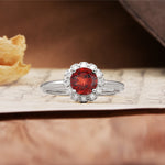 Classic Retro Unique 4-Prong Round Cut Garnet Engagement Ring - Additional view